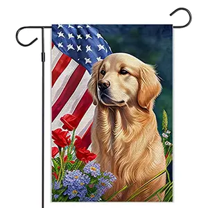 Balgardekor golden retriever dog patriotic American flag stars and stripes double-sided garden flag