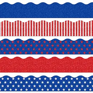 AnyDesign glitter self-adhesive border with red, blue, and white star stripe pattern