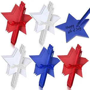 24‑pack of star‑shaped patriotic sticky notes with red, white, and blue pens and ribbons