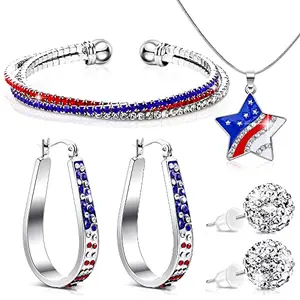 XunYee patriotic jewelry set featuring American flag motifs laid out on surface