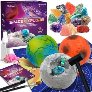 PIBEX Gemstone Dig Kit with three planet-shaped dig bricks and excavation tools