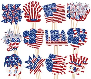 Whaline patriotic cupcake toppers with cartoon designs including gnome, firework, heart, and flag shapes