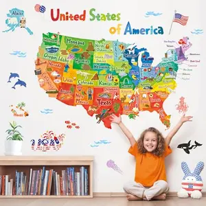 Two sheets of removable vinyl wall stickers forming a colorful US map