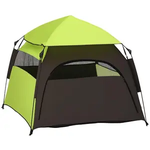 PawHut green popup dog tent on green grass with open door