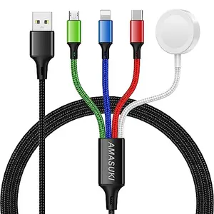 AMASUKI 4-in-1 charging cable with Apple Watch charger, USB-C, Lightning, and Micro-USB
