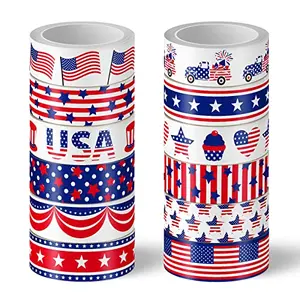 Whaline 12 rolls of patriotic washi tape with American flag, truck, USA, heart, stars, and stripes designs