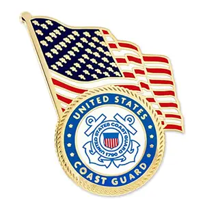 PinMart Coast Guard emblem and USA flag lapel pin with gold plating and enamel