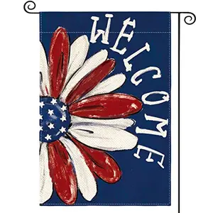 AVOIN colorlife floral daisy 4th of July garden flag hanging on a porch