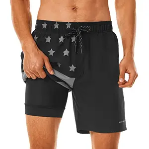 HODOSPORTS American flag swim shorts with compression liner and zipper pockets