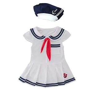 LXKIKMM white sailor dress with blue trim, scarf, and hat on baby girl