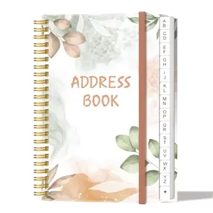 Heveboik address book with rose leaf cover and gold spiral binding