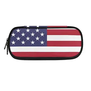Renewold American flag print pen case with side pockets and pen slots