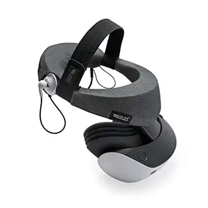 PSVR2 headset with added grey cloth head strap covers and support strap