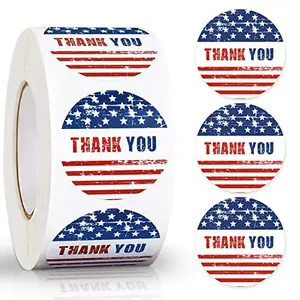 Roll of Whaline 1-inch vintage American flag thank you stickers, self-adhesive, 500 pieces for 250th anniversary
