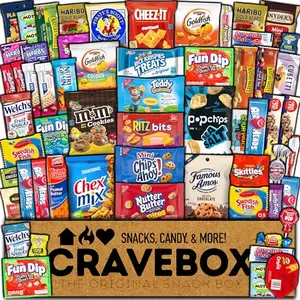 Easter-themed snack box with an assortment of candies, cookies, and crackers in pastel packaging