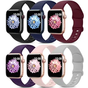 AMSKY 6-pack silicone sport bands for Apple Watch in multiple colors on a white background