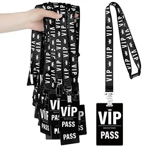 25 black VIP badge lanyards with white printing on PVC cards