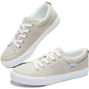 Obtaom women's tan canvas lace-up sneakers