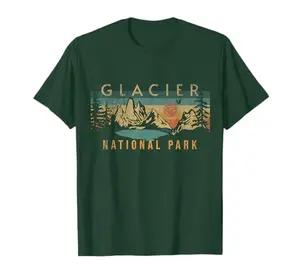 Glacier national park retro sunset t-shirt for hiking