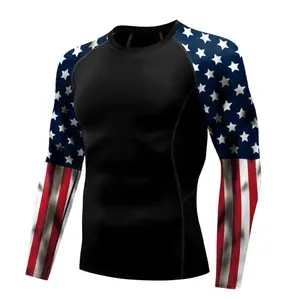 Color cosplayer long sleeve American flag rash guard with UPF 50+