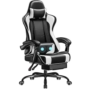 Homall white gaming chair with massage lumbar pillow