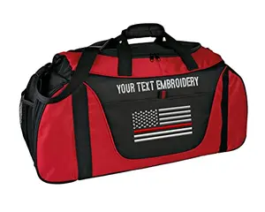 GNB Custom Embroidered USA Flag Duffel Bag with red and black design