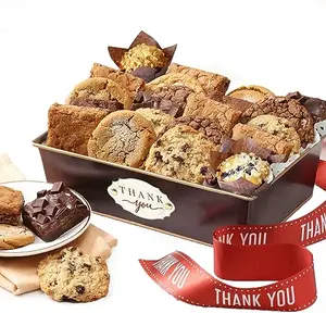 Broadway Basketeers thank you gift basket with brownies, cookies, and muffins in a reusable basket