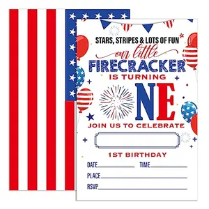 UDNADKEX Patriotic Party Invitations with stars and stripes design and envelopes