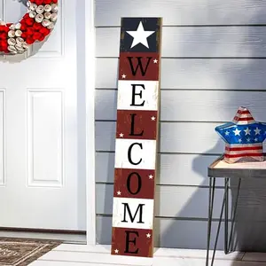 ARTDMT tall wooden welcome porch sign with patriotic stars