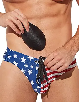 PINKY SENSON men's American flag patriotic swim briefs with lace-up design
