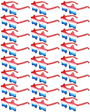 Large pack of rimless red, white, and blue star-shaped sunglasses