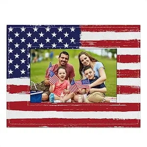 Rustic American flag photo frame with leather cover holding 4x6 photo