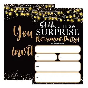UDNADKEX Black and Gold Glitter String Lights Retirement Invitations
