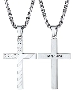 PROSTEEL stainless steel patriotic cross necklace with American flag stars and stripes