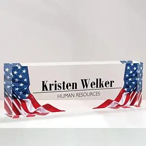 Flpoxzd American flag acrylic desk name plate