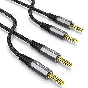 Two-pack grey nylon braided QianLink aux cables with 3.5mm connectors