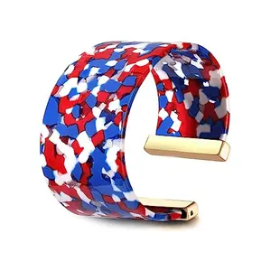 Wide acrylic bangle bracelet with American flag design and gold-tone edge