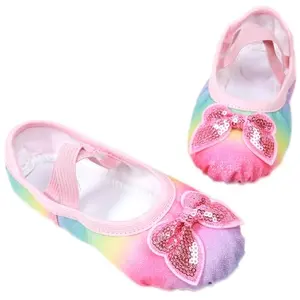 Anproity rainbow glitter ballet shoes with bow