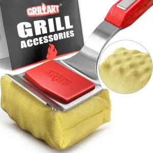 GRILLART SteamWizards bristle-free brush with red pad on grill bars