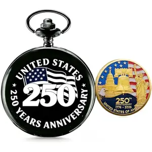Jofanvin pocket watch commemorating USA 250th anniversary with chain
