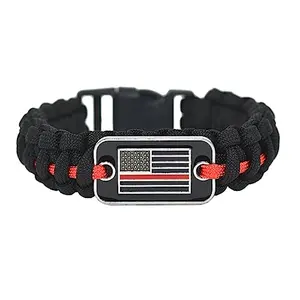 Thin Red Line American Flag paracord bracelet with detachable buckle