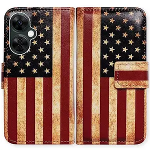Retro American flag leather wallet case for OnePlus Nord N30