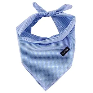 Gofshy blue striped cotton dog bandana on small dog