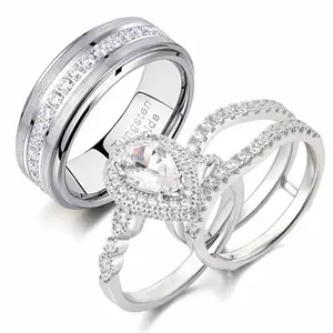 Newshe Jewellery teardrop wedding ring set for him and her