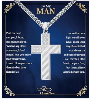 LAOYOU To My Man stainless steel patriotic cross necklace with Joshua 1:9 and heartfelt message card