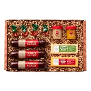 Hickory Farms savory and sweet small gift basket with jalapeno cheddar and summer sausages