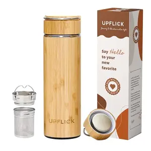 UPFLICK bamboo water bottle with tea infuser, 15oz
