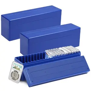 Set of three blue CDOKY coin slab storage boxes each holding 20 slabs