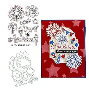 Zshyocta 4th of July clear stamps and metal cutting dies set with festive designs