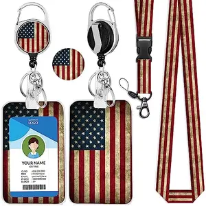 IBOVODI USA Flag Badge Holder with breakaway lanyard and retractable reel